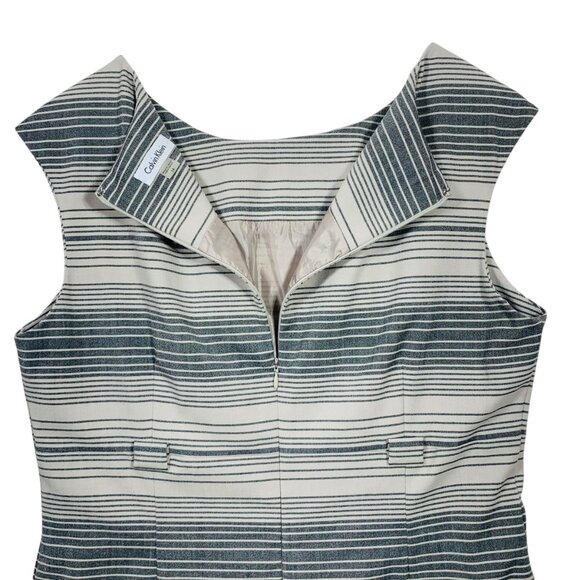 Business  work wear  Sheath Dress Women SZ 4 White Gray Striped Calvin Klein - Picture 13 of 16